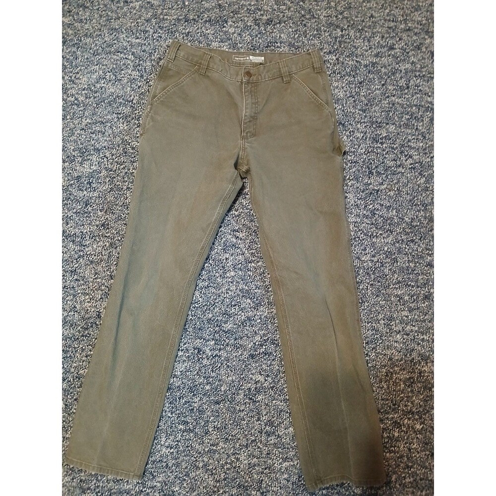 Carhartt Pants, 34x36, (Fit 34x33) Canvas Carpenter Pants, Green Relaxed Fit